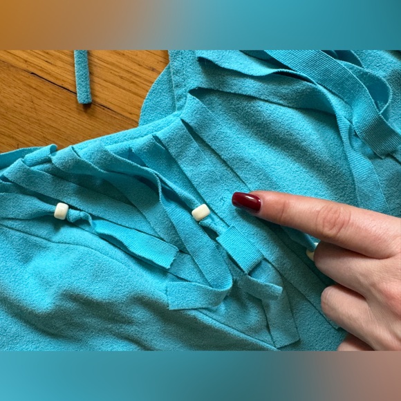 80s Vintage Fredricks of Hollywood Blue Ultra-Suede Fringe Dress - Picture 7 of 10